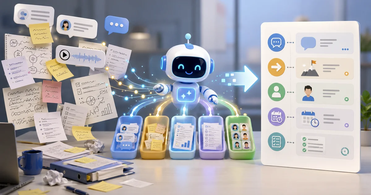 AI 將討論變成一頁式行動方案：決策、負責人、完成期限一目瞭然